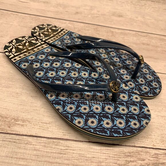Tory Burch Shoes - Tory Burch PVC Flip Flop Thong Flat Sandals Logo Size 7 Blue Foam Beach